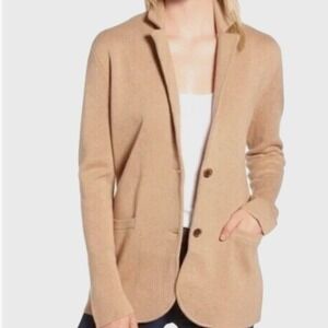 J Crew Sweater Blazer Beige Knit Cardigan Two Button Cotton Old Money Work XS